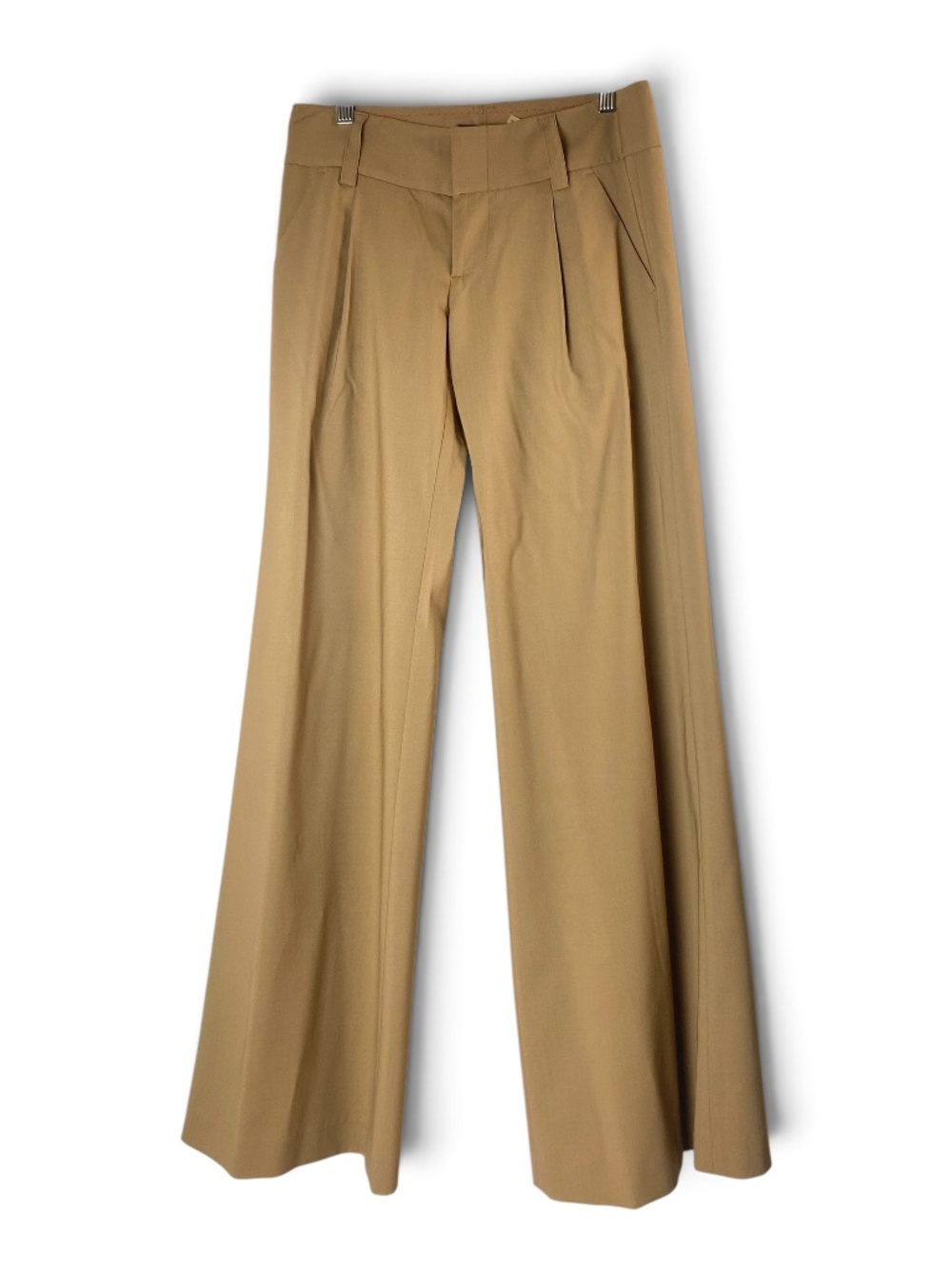 Alice + Olivia Employed Wool Blend Wide Leg Pleated Trousers Pant in Khaki Sz 0